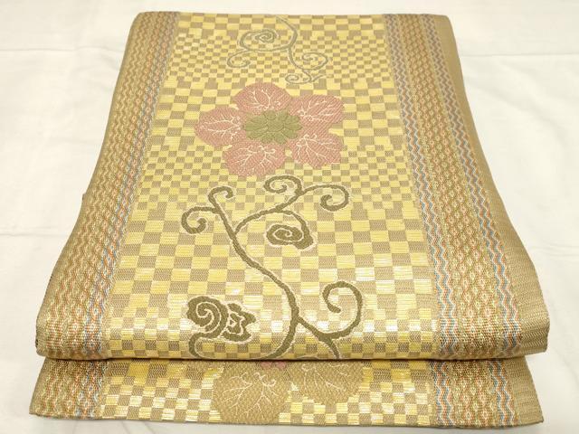 平和屋着物●創業280年　誉田屋源兵衛　両面　六通柄袋帯　本螺鈿　本草木　花唐草文　金糸　正絹　逸品　CABC4705dy