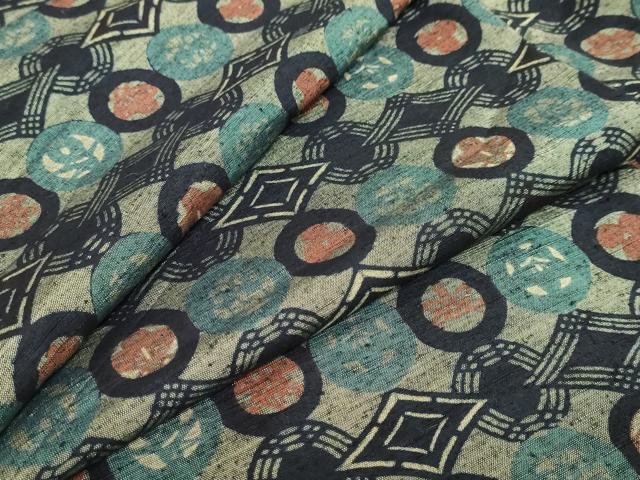 Full-Length Under-Kimono - 平和屋着物●上質な小紋　紬地　型染め　草花丸文　正絹　逸品　DABB0971ud