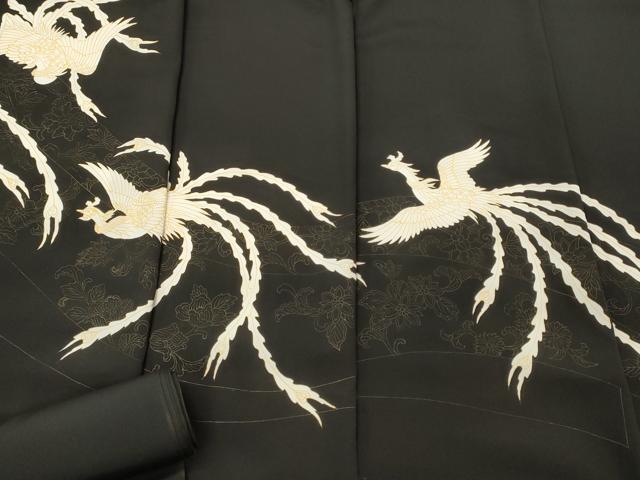 平和屋着物▼黒留袖　解き反物　着尺　色付前　鳳凰花唐草文　逸品　未使用　DABC7486we
