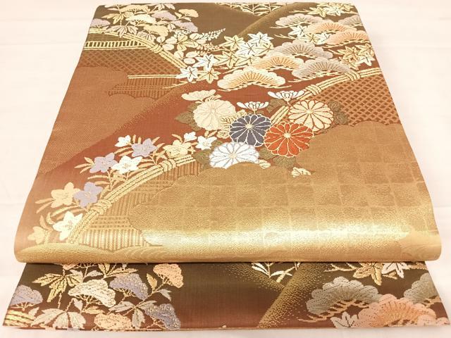 乐天商城 - 平和屋着物◎六通柄袋帯　雲取り花文　金糸　正絹　逸品　AABD3495yx