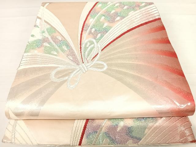 平和屋着物◎両面六通柄袋帯　舞蝶文　銀糸　正絹　逸品　AABD3541yx