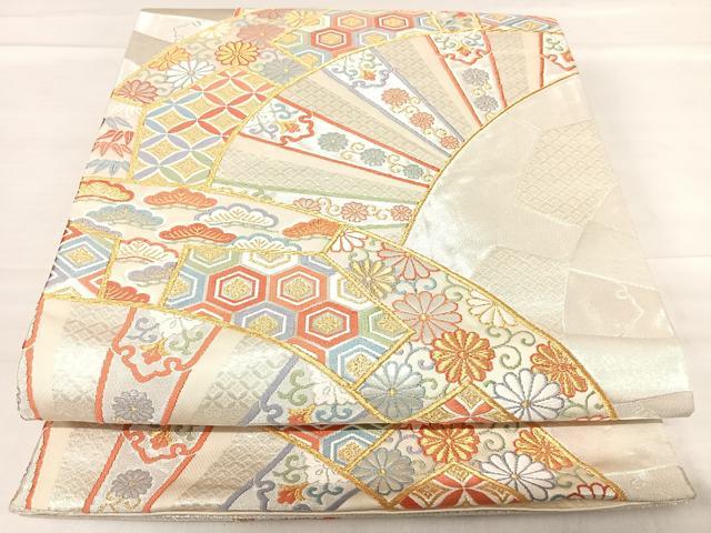 Other - 平和屋着物◎六通柄袋帯　唐織　片輪車花文　金銀糸　正絹　逸品　AABF4939yx
