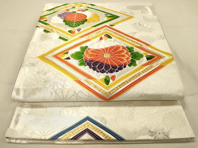 平和屋着物◎六通柄袋帯　唐織　花蝶菱文　金銀糸　正絹　逸品　DAAZ3610jm
