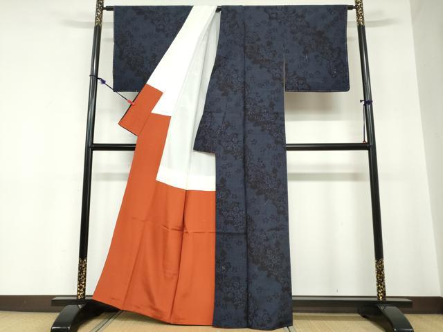 平和屋着物●結城紬　80亀甲　道長草花文　正絹　逸品　DABC2252ud