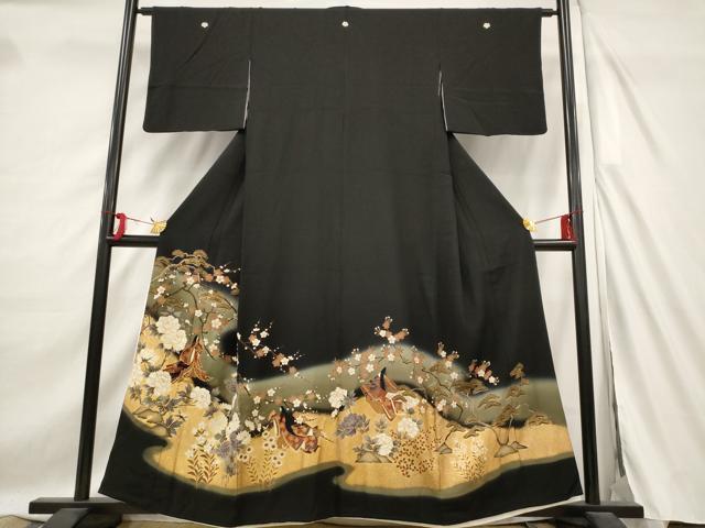平和屋着物■豪華黒留袖　駒刺繍　人物草花文　暈し染め　金彩　正絹　逸品　AABD2072st