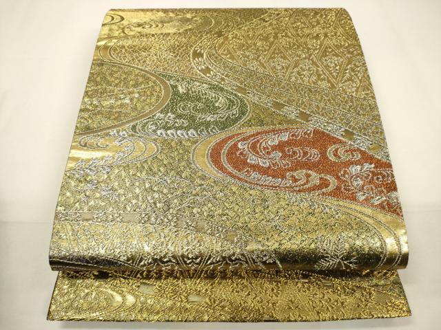 平和屋着物▼佐賀錦　両面　六通柄袋帯　元禄唐草文様　金銀糸　正絹　逸品　CABC3206ak