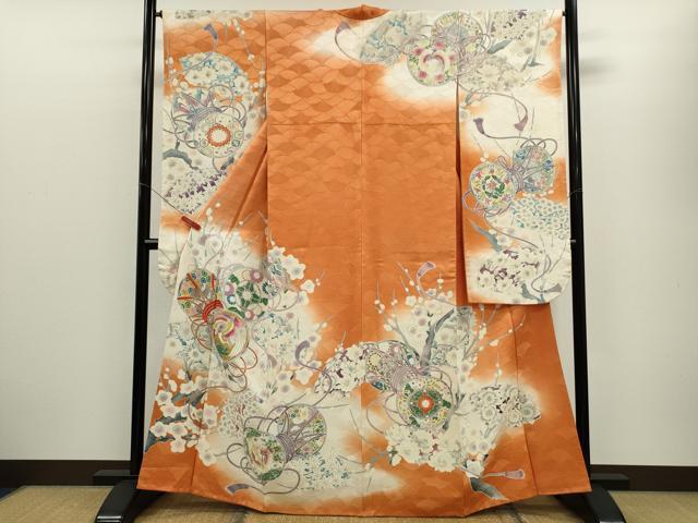 Kimono - 平和屋着物■豪華振袖　駒刺繍　鼓飛鶴枝花文　暈し染め　正絹　逸品　CABG2016ze