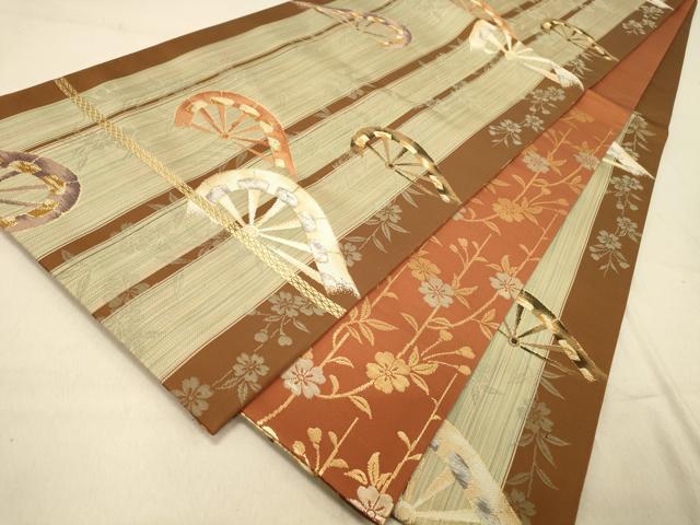 平和屋着物◎両面　六通柄袋帯　片輪車　花間道　金糸　正絹　逸品　DAAZ3622jm