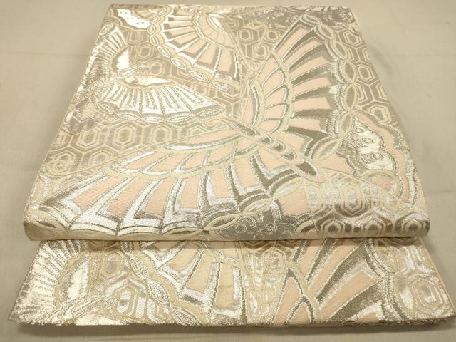 平和屋着物◎六通柄袋帯　能衣双蝶文　銀糸　正絹　逸品　DAAZ3659jm