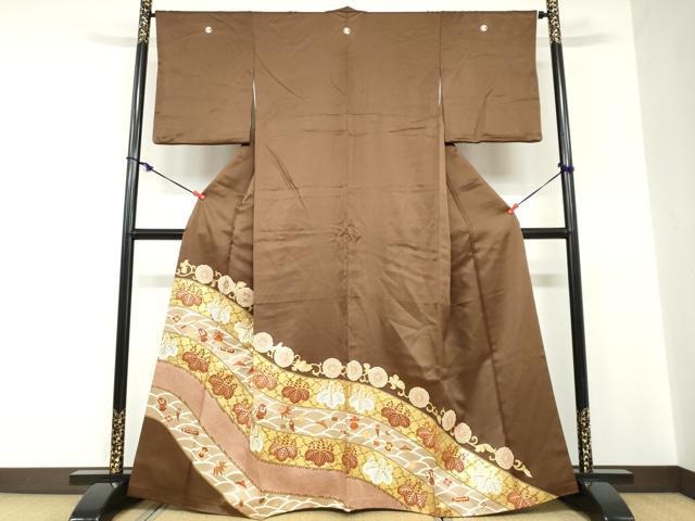平和屋着物●銀座きしや　色留袖　駒刺繍　宝尽くし草花文　金彩　正絹　逸品　DABC2257ud