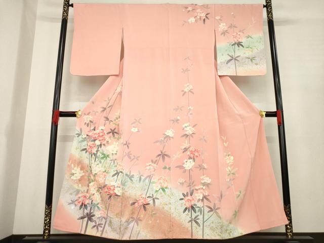 平和屋着物●訪問着　友禅　作家物　草花文　暈し染め　金銀彩　正絹　逸品　AABD9370ck(4.0)