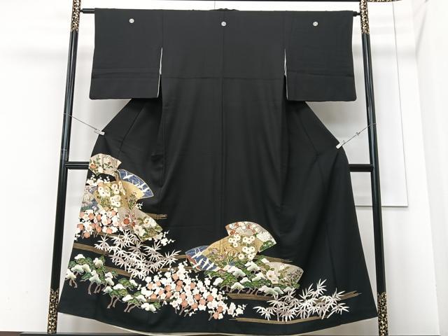 平和屋着物■豪華黒留袖　駒刺繍　地紙花文　金彩　正絹　逸品　CABF4975xe