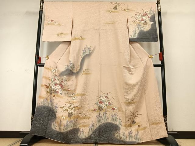 平和屋着物●訪問着　草花文　暈し染め　金彩　正絹　逸品　AABD0500fy