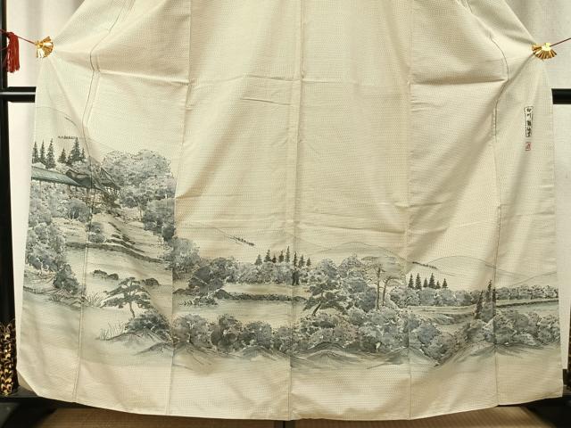 平和屋着物●本場大島紬　訪問着　作家物　手描き　白川詩仙堂　暈し染め　正絹　逸品　AABD0567fy