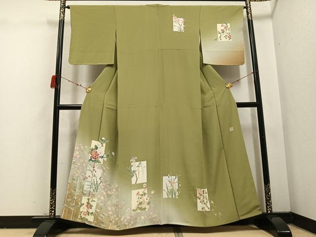 平和屋着物●訪問着　友禅　作家物　色紙草花文　暈し染め　正絹　逸品　AABD4411ph