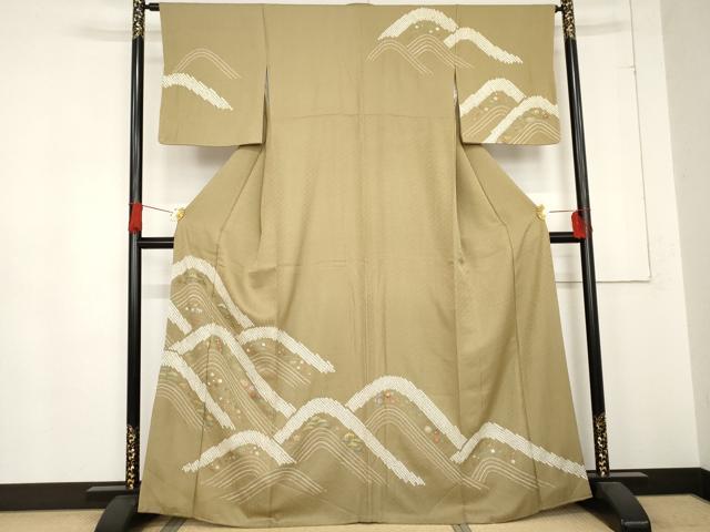 平和屋着物●訪問着　絞り　刺繍　重ね山松竹梅花文　金彩　正絹　逸品　AABD6329cs