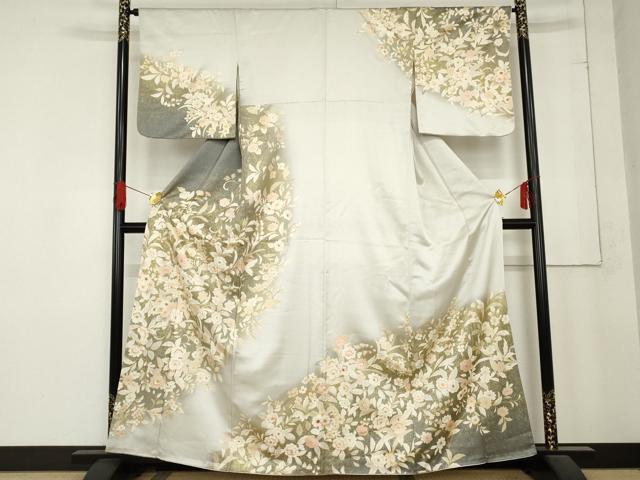 平和屋着物●訪問着 駒刺繍 草花文 暈し染め 金彩 正絹 逸品 AABD6372cs