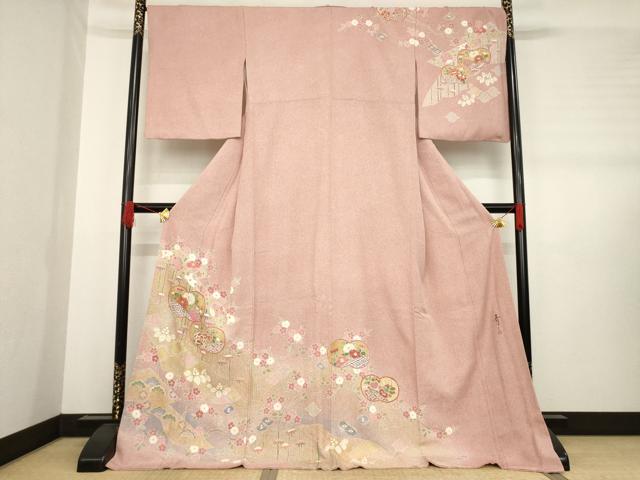 平和屋着物●京友禅の第一人者 松井青々 訪問着 草花文 金彩 ロング丈 正絹 逸品 AABD7370ck