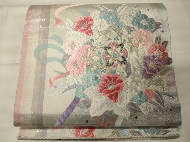 平和屋着物◎六通柄袋帯 唐織 オーロラ箔 草花文 正絹 逸品 CABE8308oy