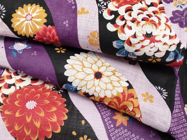 平和屋着物∴夏物　小紋・浴衣兼用　舞花文　綿麻　逸品　CABF2754tx