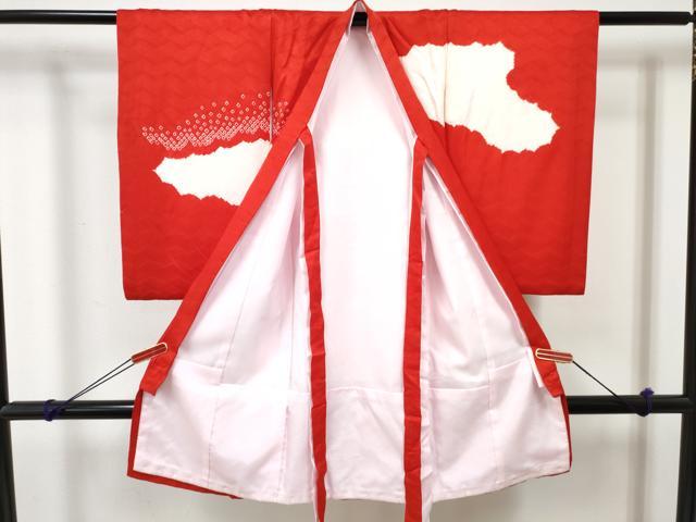 平和屋の平和屋着物[]お宮参り　女の子　祝着　産着　初着　のしめ　駒刺繍　絞り　御所車花文　逸品　DABE7269ma｜アングル2