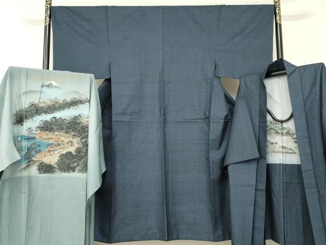 平和屋着物●男性 本場大島紬 アンサンブル 長襦袢セット 100亀甲 総詰め 正絹 逸品 AAAR0632cs