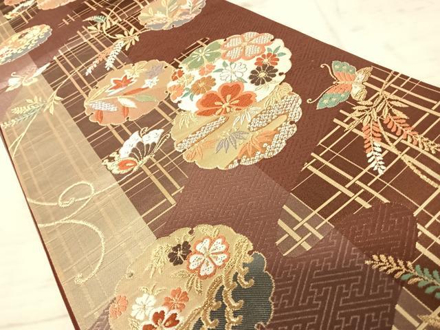 Rakuten - 平和屋着物◎六通柄袋帯　唐織　雪輪花蝶文　金糸　正絹　逸品　AAAZ2187yx