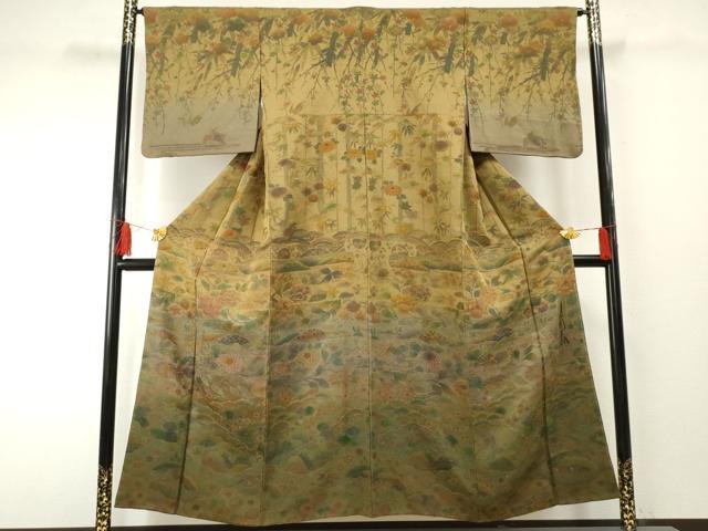 Heiwaya Kimono ● Yamaoka Koto / Koto Dyeing Artist: Dyed and Woven Art, Yakusumi Dye, Tenmoku Weave, Omeshi Silk, Visiting Kimono, Auspicious Flower and Bird Pattern, Gradation Dye, Pure Silk, Exquisite Item AABF2928cs