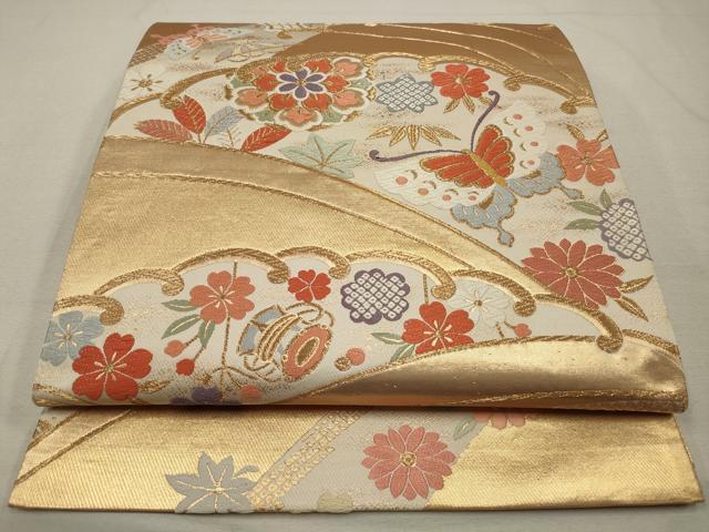 平和屋着物◎六通柄袋帯　唐織　正倉院花蝶文　金糸　正絹　逸品　CAAS4359qe