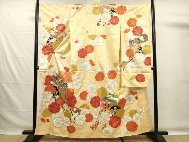 平和屋着物■豪華振袖　駒刺繍　御所車花文　金彩　正絹　逸品　DABG7550ya