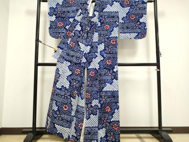 平和屋本店■極上　夏物　浴衣　有松鳴海絞り　エ霞花文　綿　逸品　未使用　DZAA20266kh5