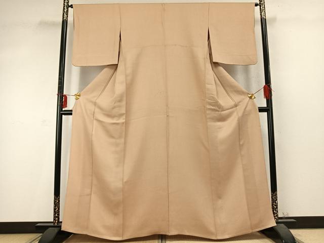 平和屋着物▽上質な色無地　単衣　香色　正絹　逸品　AABD0241fy