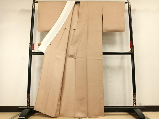平和屋着物▽上質な色無地　単衣　香色　正絹　逸品　AABD0241fy