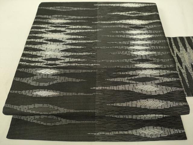 平和屋着物●西陣　京都イシハラ謹製　九寸名古屋帯　横段文　銀糸　証紙付き　正絹　逸品　未使用　DAAX8439du