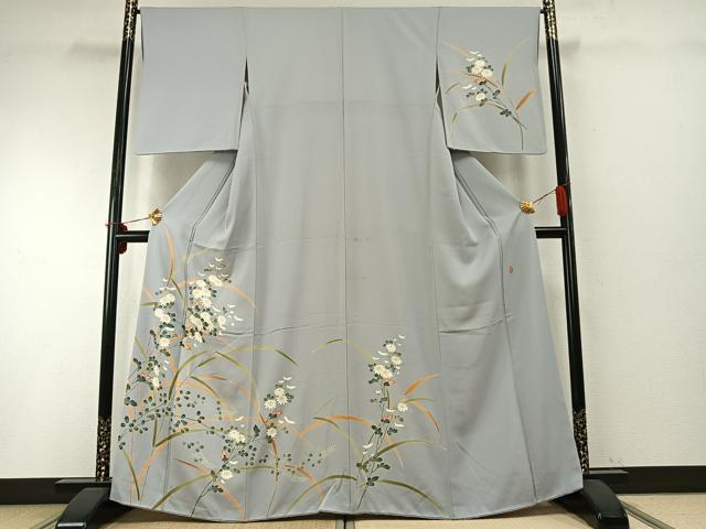 平和屋着物●訪問着　友禅　作家物　草花文　正絹　逸品　AABD0732fy