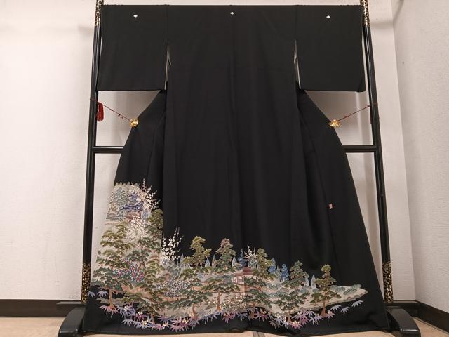 平和屋着物●本加賀友禅作家　栂野朗　黒留袖　松竹梅風景文　大丸扱い　正絹　逸品　AABD8827ph