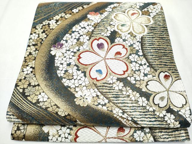 平和屋着物●六通柄袋帯　唐織　流水舞桜文　金糸　正絹　逸品　CABA5117hy
