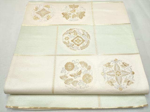 平和屋着物●西陣　六通柄袋帯　市松取扇描　金銀糸　証紙付き　正絹　逸品　CABA5137hy