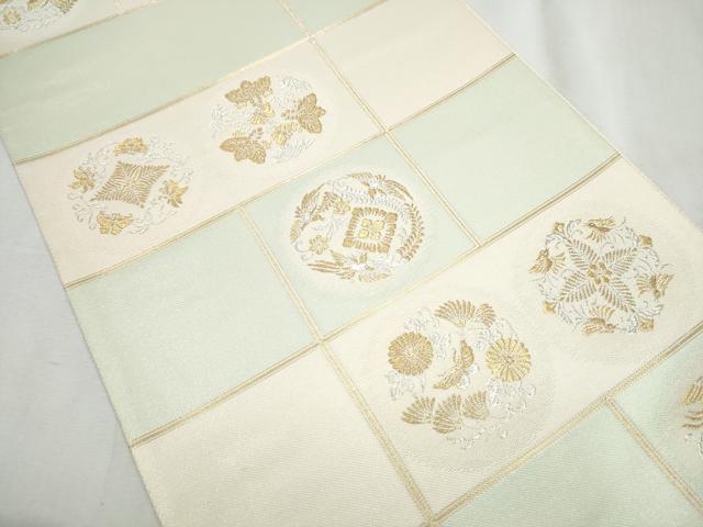 平和屋着物●西陣　六通柄袋帯　市松取扇描　金銀糸　証紙付き　正絹　逸品　CABA5137hy