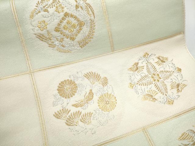 平和屋着物●西陣　六通柄袋帯　市松取扇描　金銀糸　証紙付き　正絹　逸品　CABA5137hy