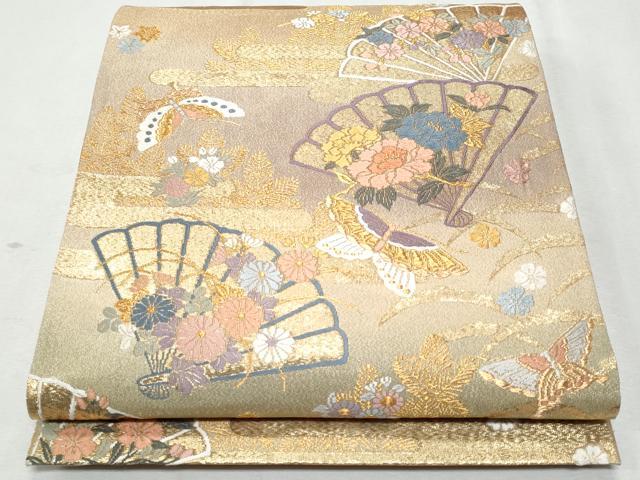 Rakuten - 平和屋着物◎北山綴　六通柄袋帯　唐織　エ霞檜扇舞蝶花文　金糸　正絹　逸品　CAAZ4972fb