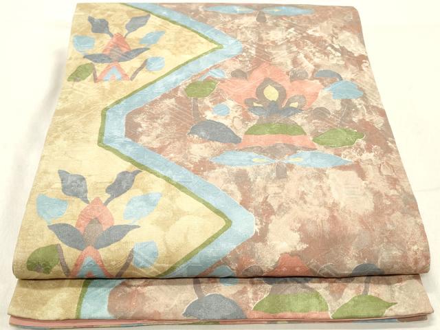 平和屋着物◎本場筑前博多織　両面　全通柄　京袋帯　幾何学文　正絹　逸品　DAAZ12590qa