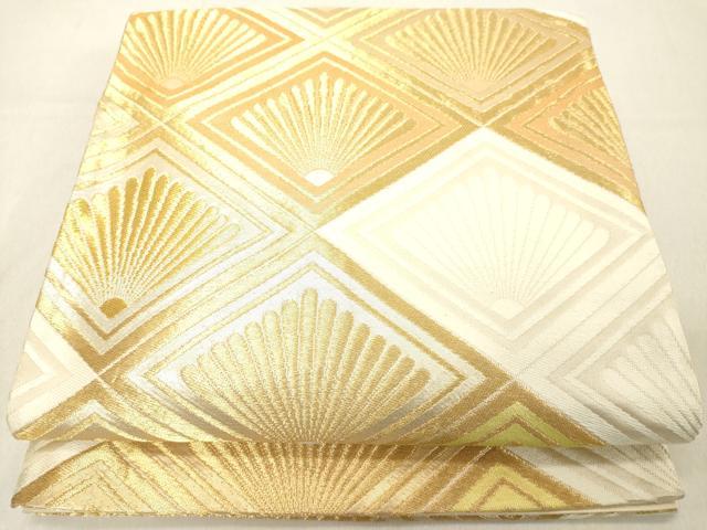 平和屋着物◎六通柄袋帯　菱松文　金糸　正絹　逸品　DABB2393cd