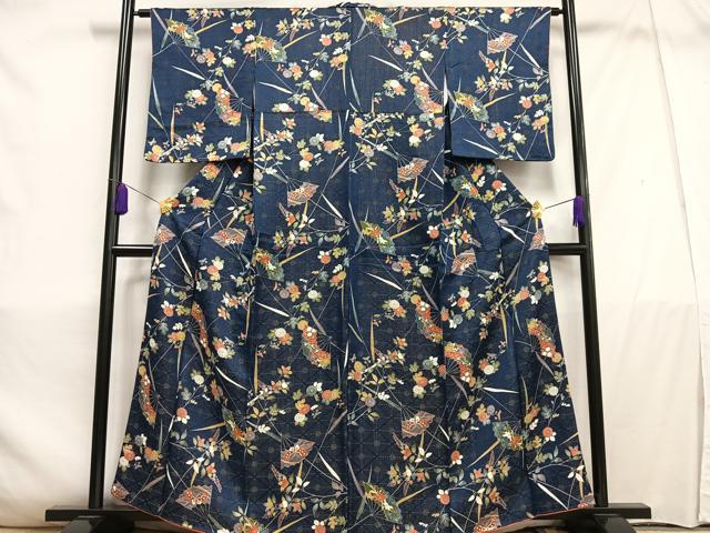 平和屋着物■上質な小紋 扇面花蝶文 正絹 逸品 AABC7722oa