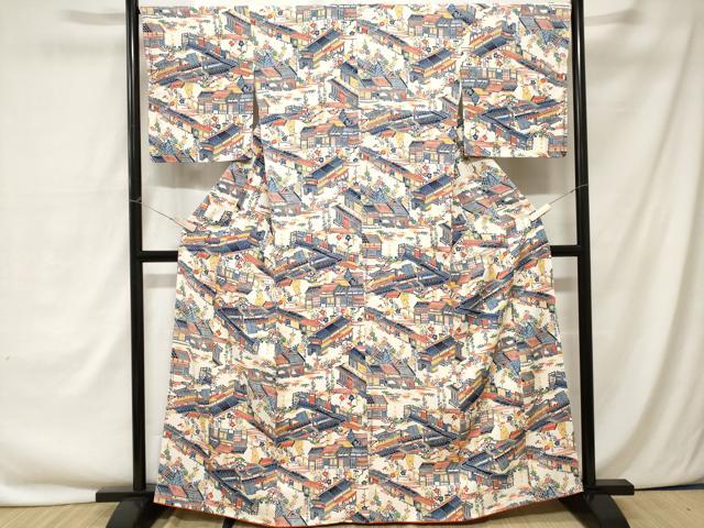 平和屋着物■上質な小紋　型染め　松竹梅風景文　正絹　逸品　CAAY1805ev 2