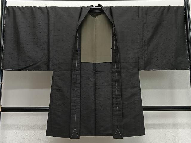 平和屋着物∞男性　長羽織　紬地　黒色　正絹　逸品　未使用　CABD4429ua