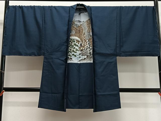 平和屋着物∞男性　長羽織　紬地　100亀甲　総詰め　正絹　逸品　未使用　CABD4547ua