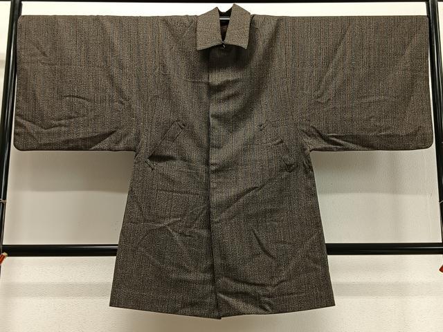 平和屋着物∞男性　和装コート　角袖　霞文　ロング丈　ウール　CABD4548ua