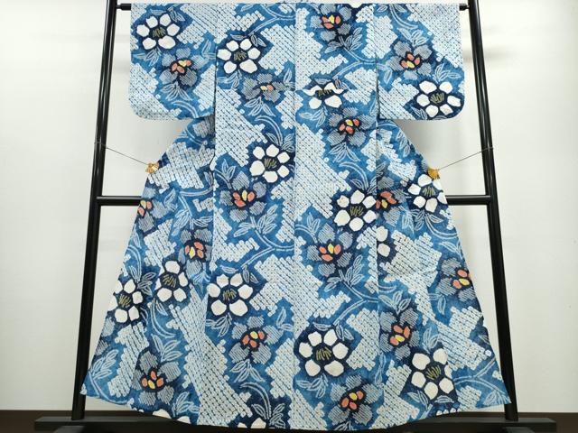 平和屋着物∴夏物　浴衣　有松鳴海絞り　枝椿　綿　逸品　CABA0609ng