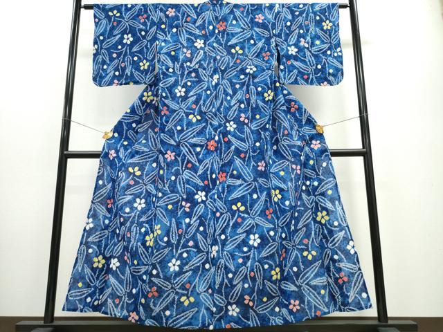 平和屋着物∴夏物　浴衣　有松鳴海絞り　笹花文　綿　逸品　CABA0612ng